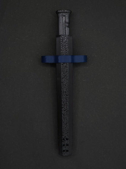 Navy Blue necklace adapter on a Black Sniff & Slide spring-loaded bump straw necklace, dark gray background.