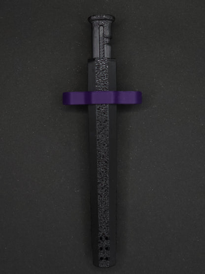 Purple necklace adapter on a Black Sniff & Slide spring-loaded bump straw necklace, dark gray background.