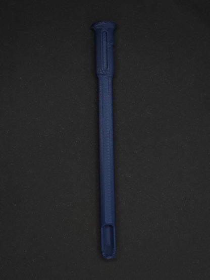 A dark blue textured plastic straw scoop insert accessory, shown vertically on a dark gray background.