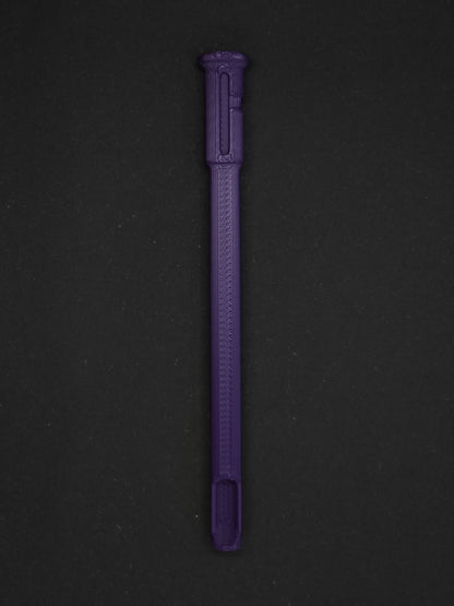 A purple textured plastic straw scoop insert accessory, shown vertically on a dark gray background.