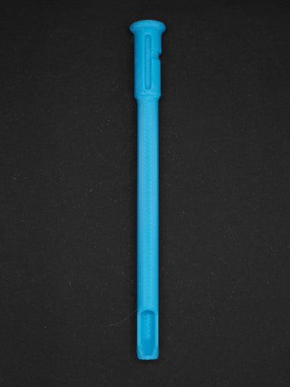 A Sky blue textured plastic straw scoop insert accessory, shown vertically on a dark gray background.